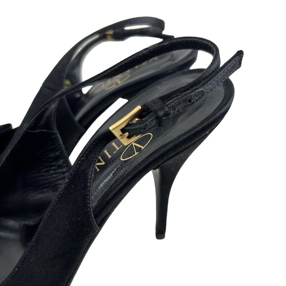 VALENTINO Garavani Candy Black Satin Bow Peep Toe Slingback Pumps - IT 39/US 9 - Picture 3 of 10